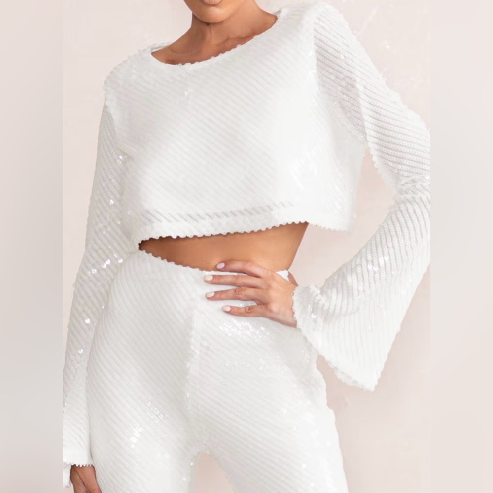 Club L London White Sequin Blouse